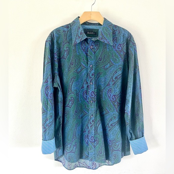 Robert Graham Other - Robert Graham Blue Paisley Collared Button Front Flip Cuff Dress Shirt Size XL